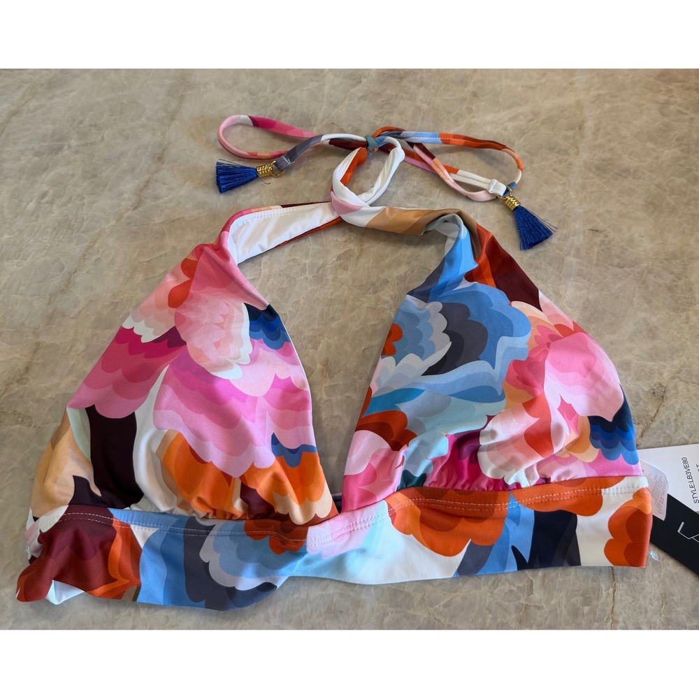 NWT La Blanca Halter Bikini Top Floral Abstract Tassel Multi Color LB3VE80
